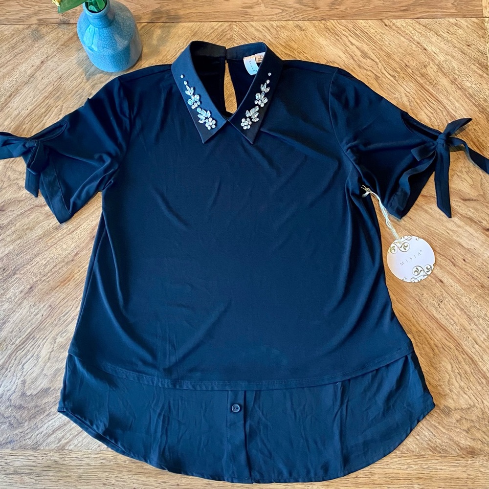 NWT MISIA Black Jeweled Collar Blouse - Small